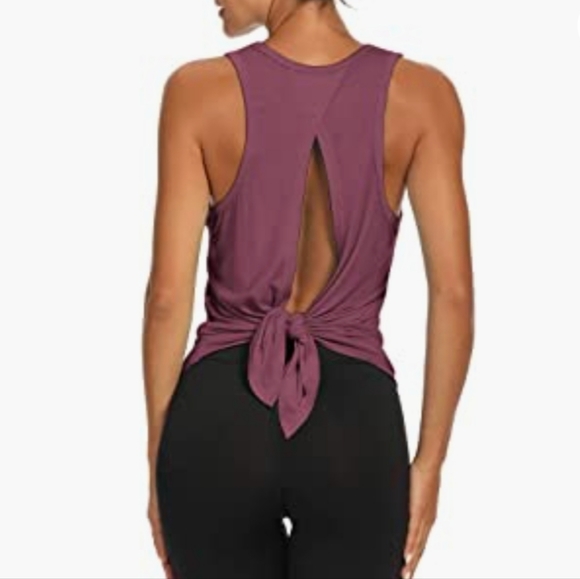 Mauve tie back athletic tank top - Picture 3 of 13